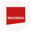 Graphique carré rouge avec le mot 'NOUVEAU' en blanc.
